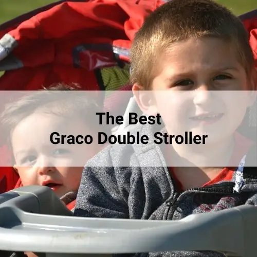 Baby and toddler riding a Graco Double stroller