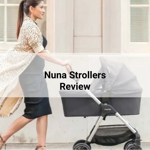 New mom pushing her Nuna stroller with bassinet