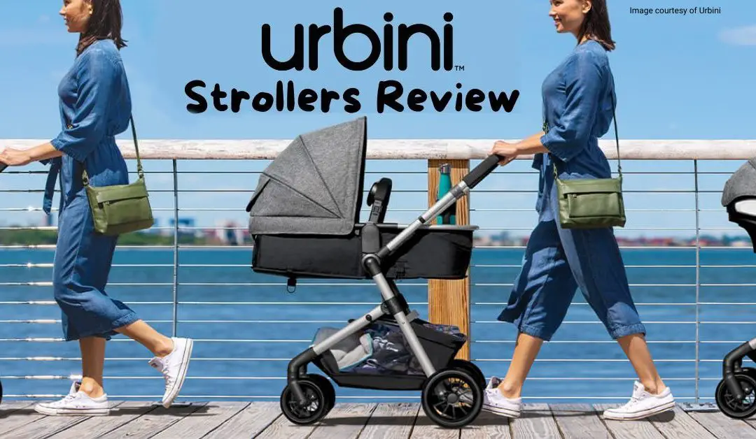 Woman pushing an Urbini Stroller with bassinet