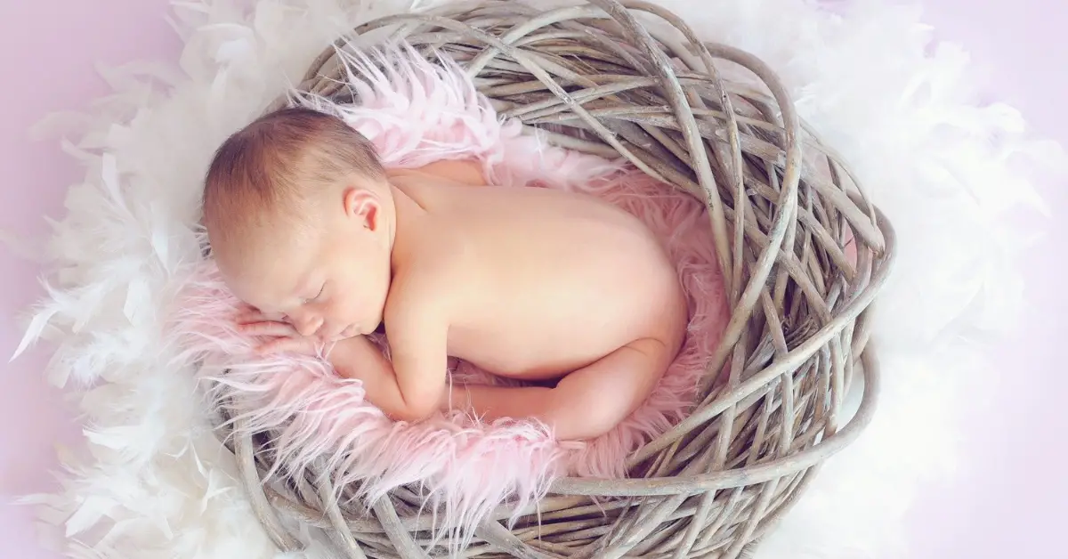baby sleeping in a basket of fleece blanket